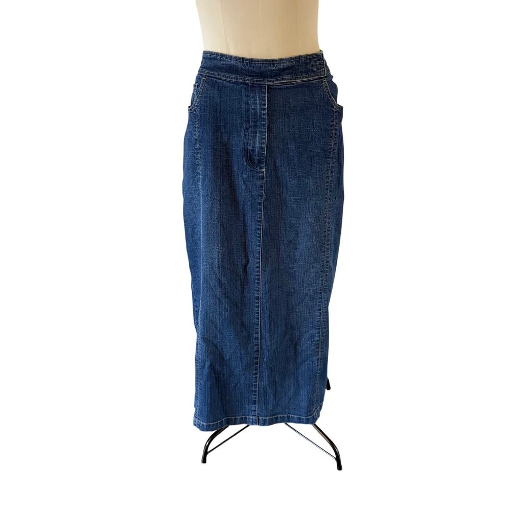 Vtg Y2K 2000s Denim Maxi Skirt Plus Size 16W Punk Skater Grunge Cutout Ring